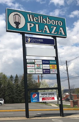 Wellsboro Plaza pylon sign on Route 6